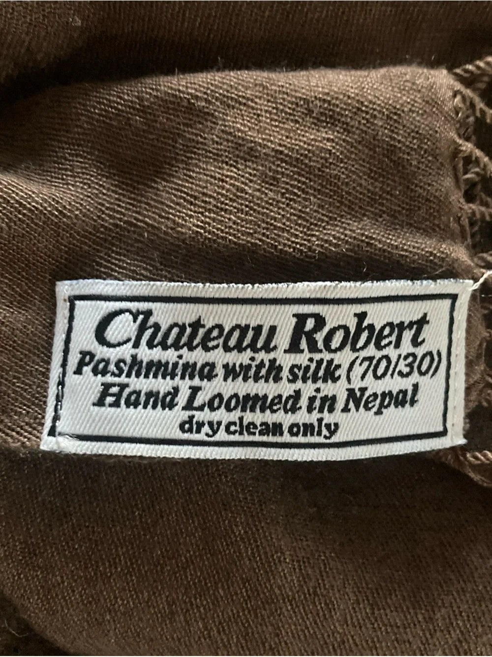 Chateau Robert pashmina silk Women's Brown Fringe Wrap Scarf 27” X 76” Nepal
